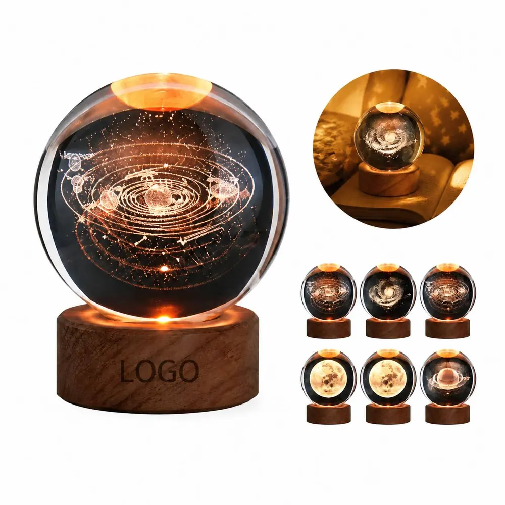 3D Crystal Solar System Night Light with Laser Engraved