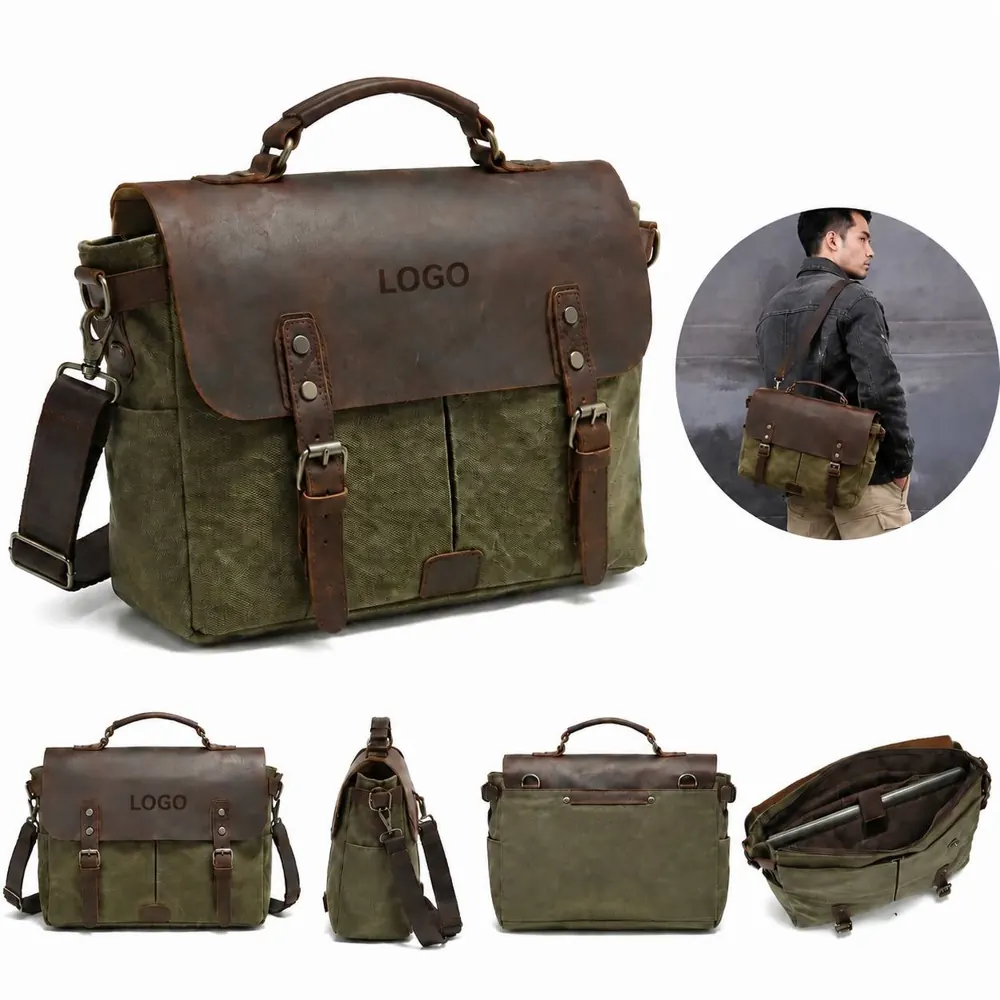 Men's Vintage Patchwork Briefcase Laptop Bag 15.6 Inch