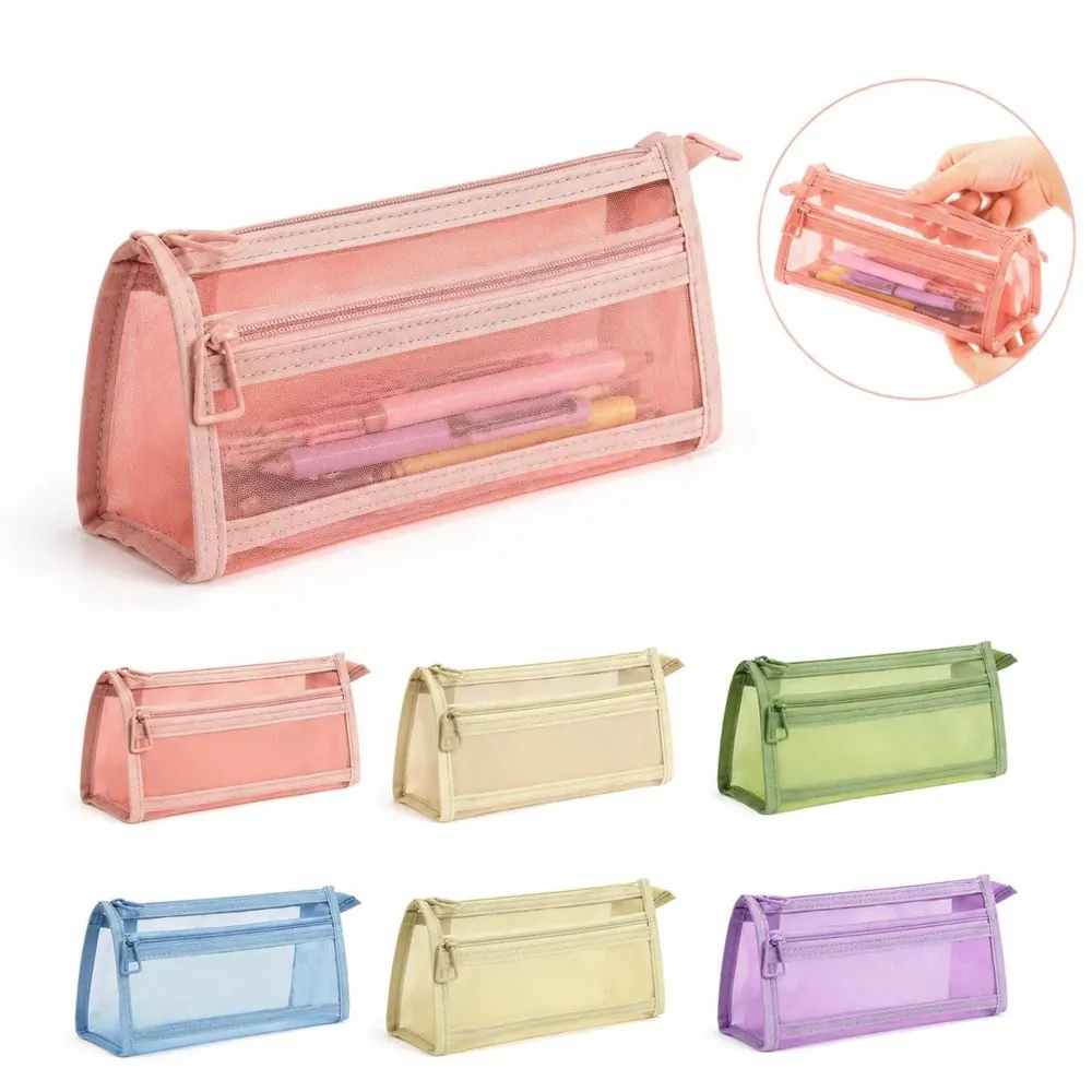 Transparent Mesh Pencil Case, Large Capacity Durable Storage 2