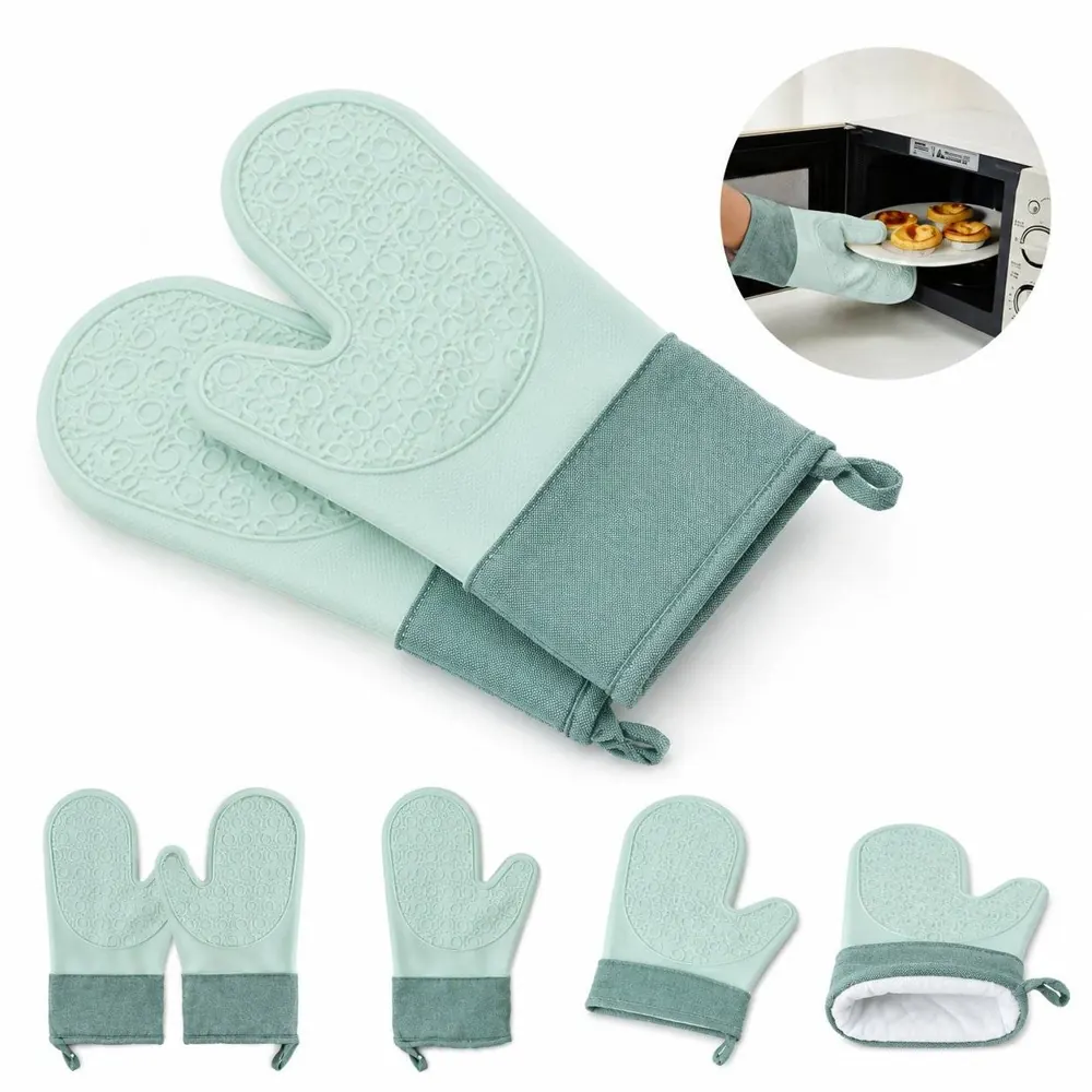 500°F Heat Resistant Silicone Oven Mitts with Cotton Lining 2