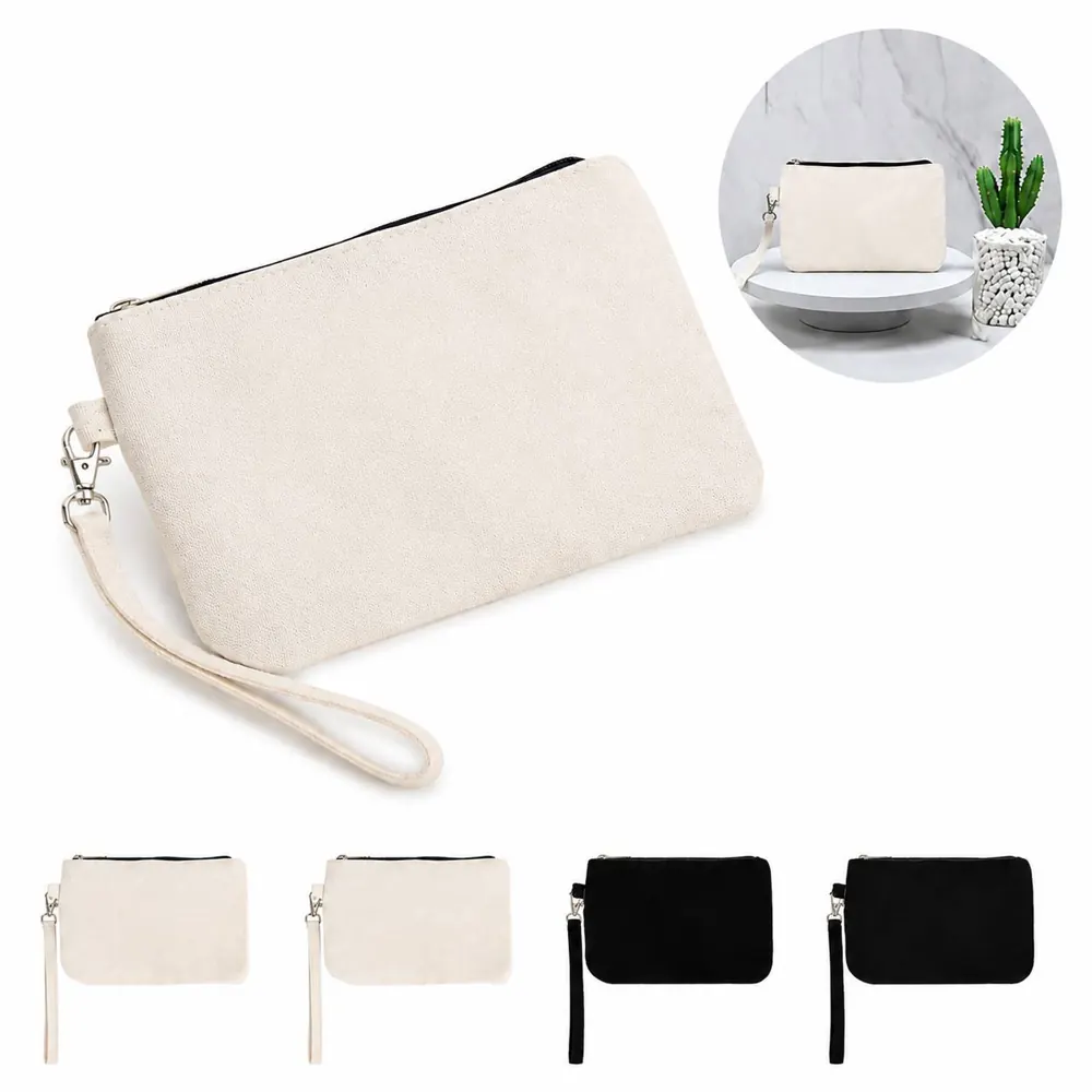 Canvas Wristlet Pouch with Zippered Pen Organizer 2