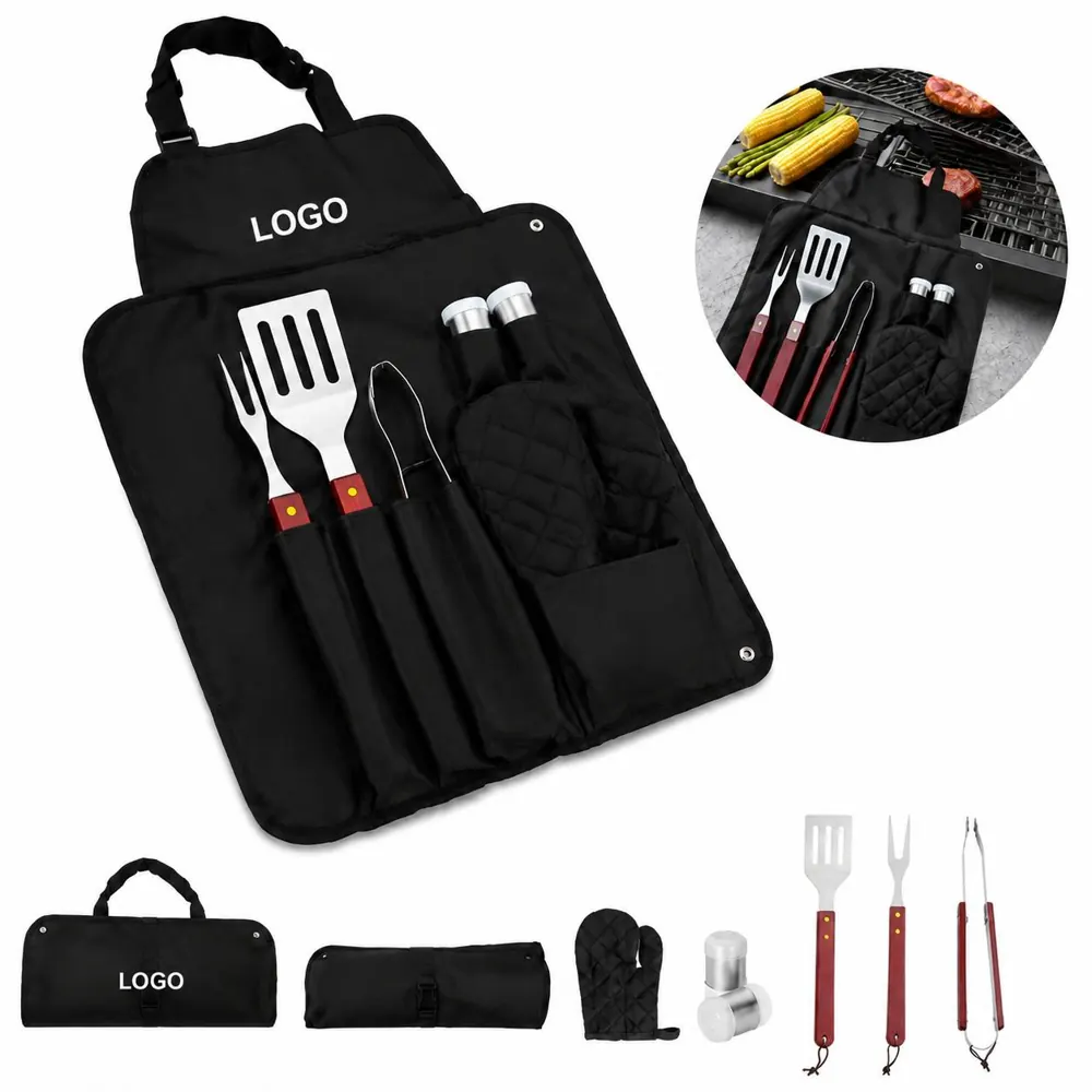 Stainless Steel BBQ Tool Kit with Spatula, Tongs & Oven Mitt