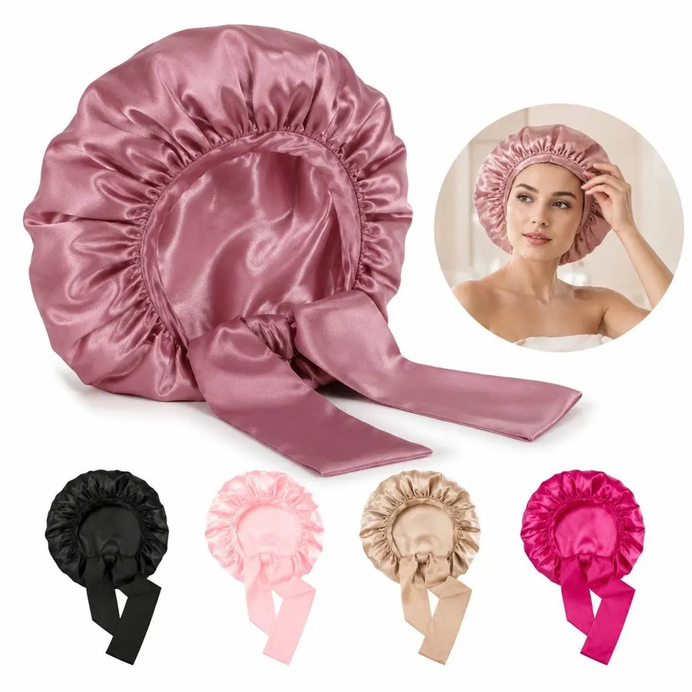 Adjustable Double Layer Satin Silk Sleep Bonnet for Hair 2