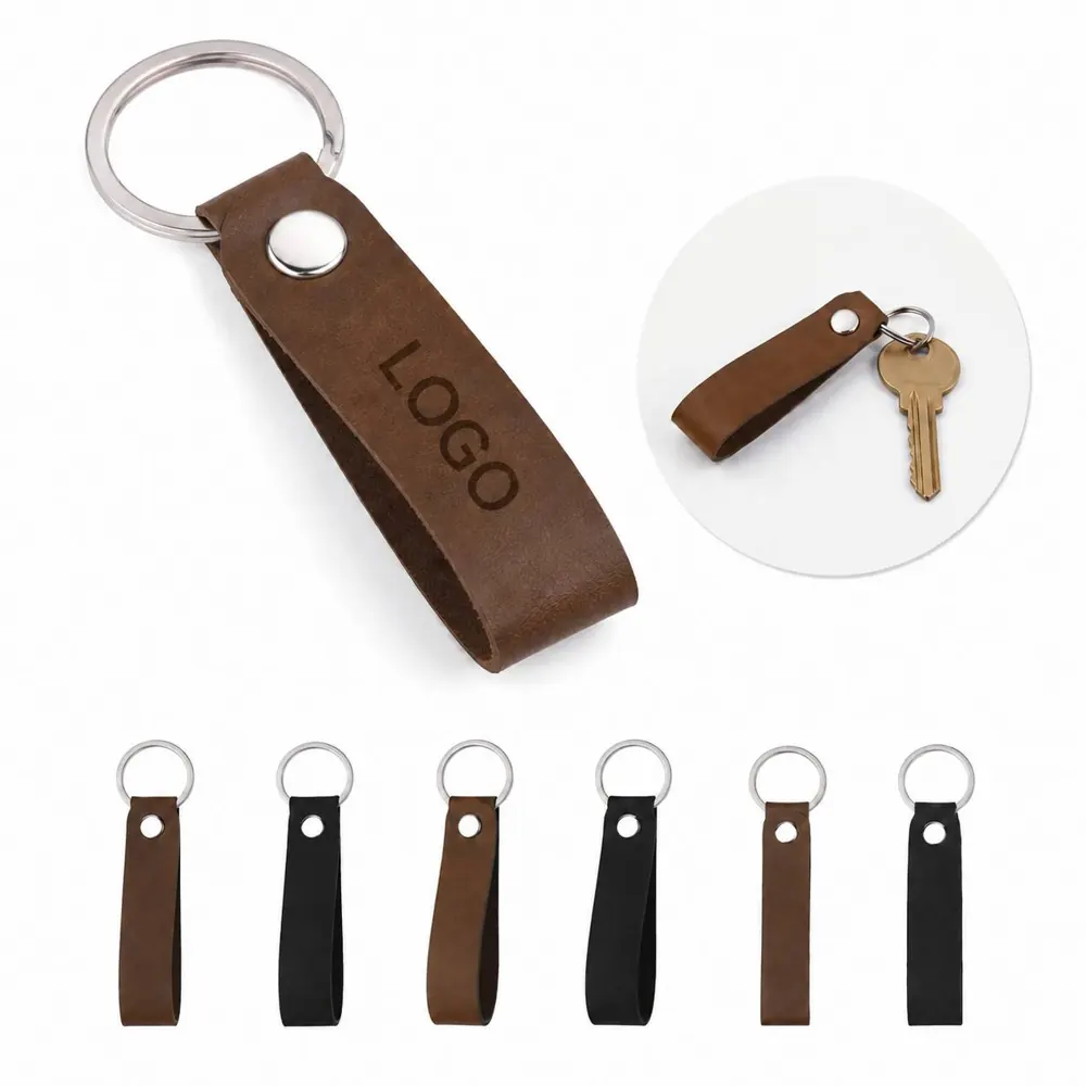 Genuine Leather Keychain with Metal Ring and Snap Closure