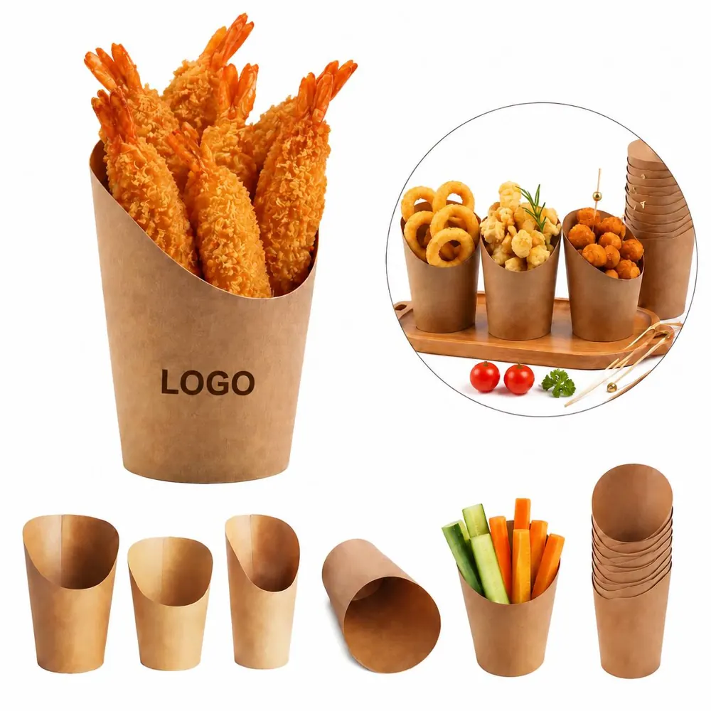 Kraft Paper Fry Cups, Compostable Grease-Resistant Fry Cup