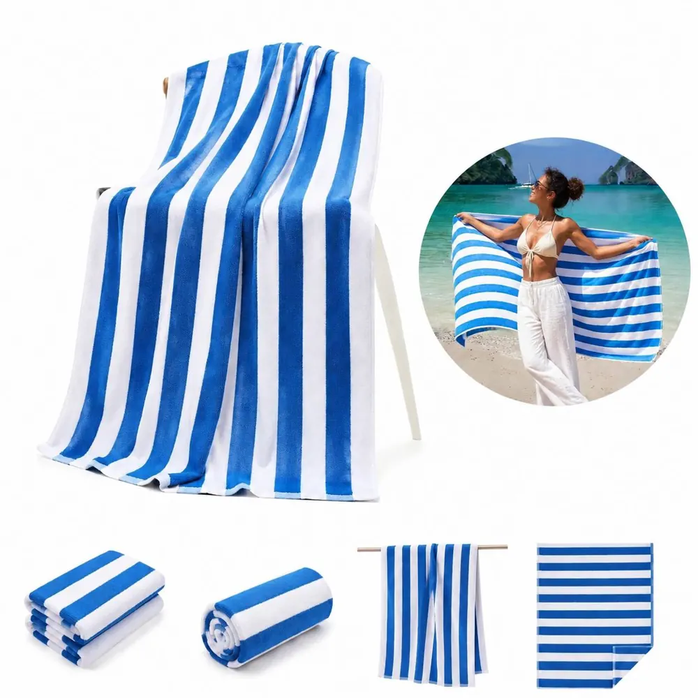 Oversized Striped Beach Towel - Soft Absorbent Cotton 2