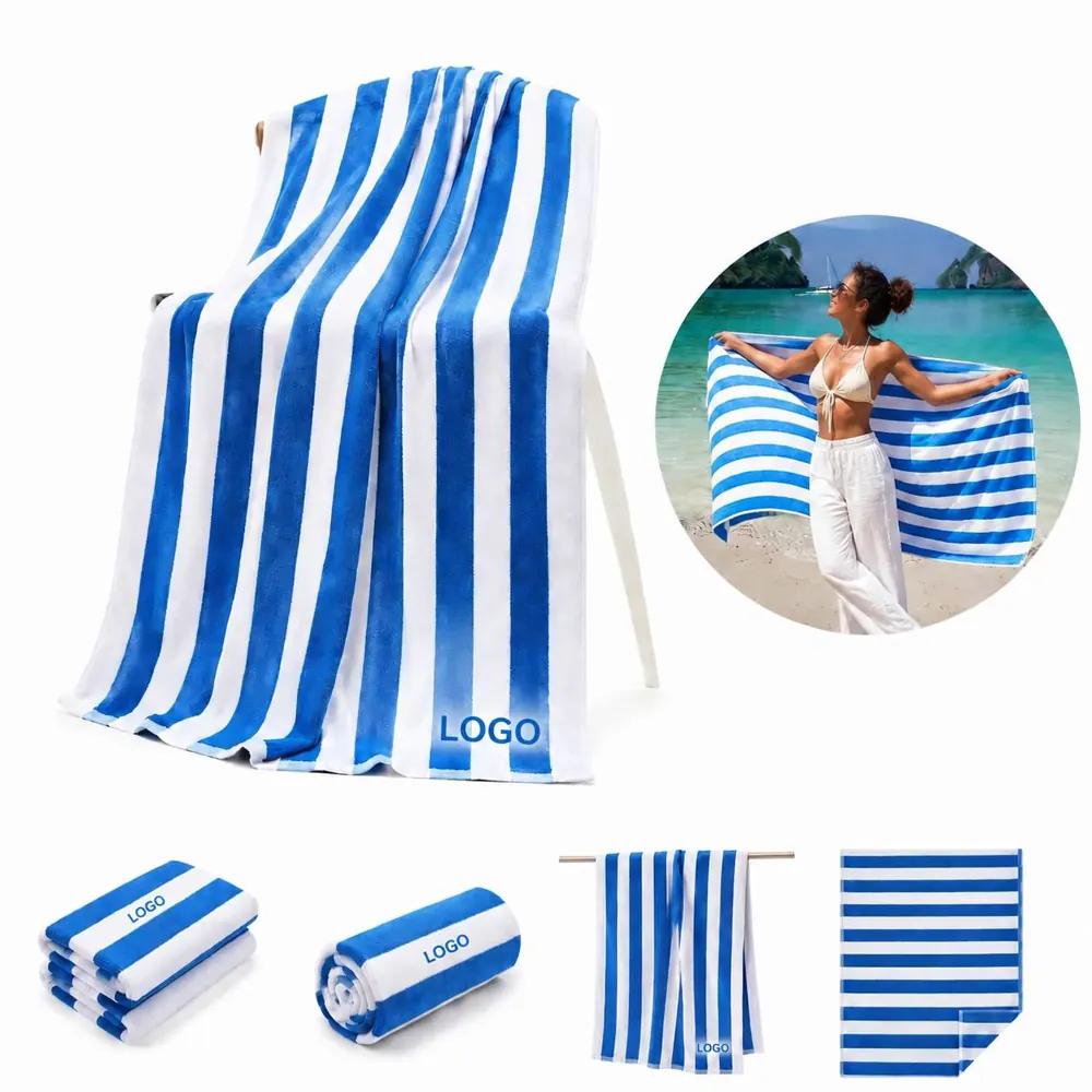 Oversized Striped Beach Towel - Soft Absorbent Cotton
