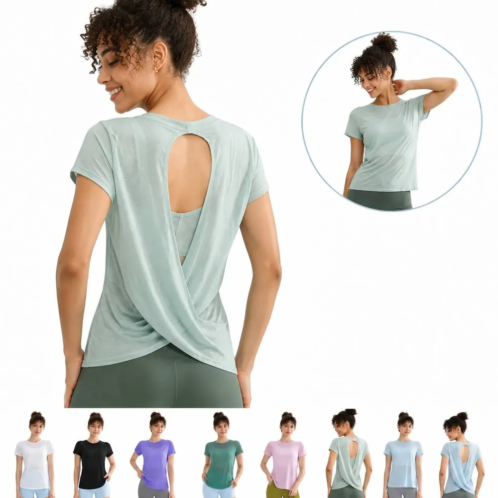 Women's Breathable Open-Front Short Sleeve Yoga Cover-Up 2