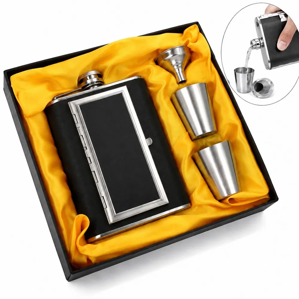 Stainless Steel Flask & Cigarette Case Gift Set for Outdoor 2