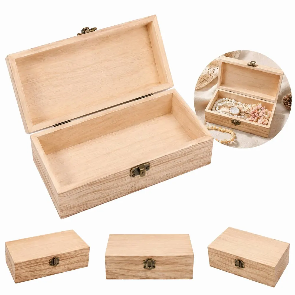 Solid Wood Flip Lid Storage Box, Vintage Rectangular 2