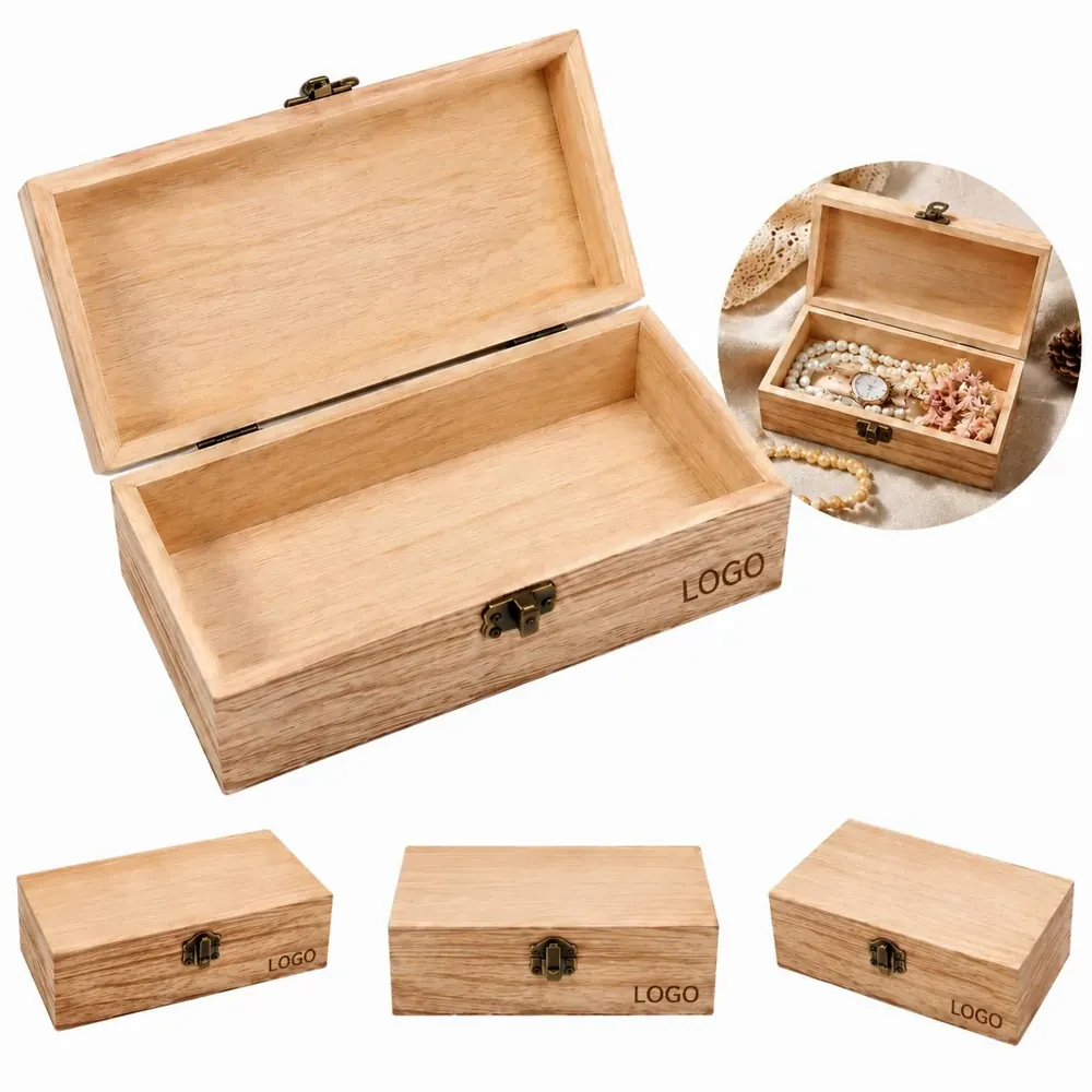 Solid Wood Flip Lid Storage Box, Vintage Rectangular