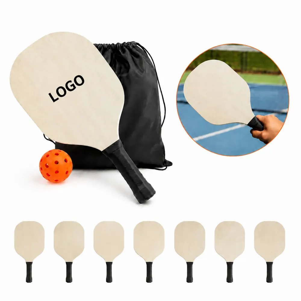 Full-Color Wood Pickleball Set with 2 Paddles and 2 Balls