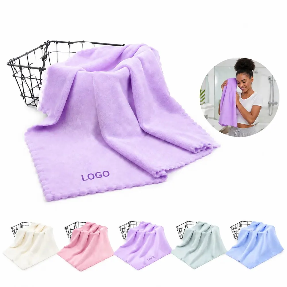 Scalloped Coral Fleece Bath Towel, Quick-Dry High Absorbency