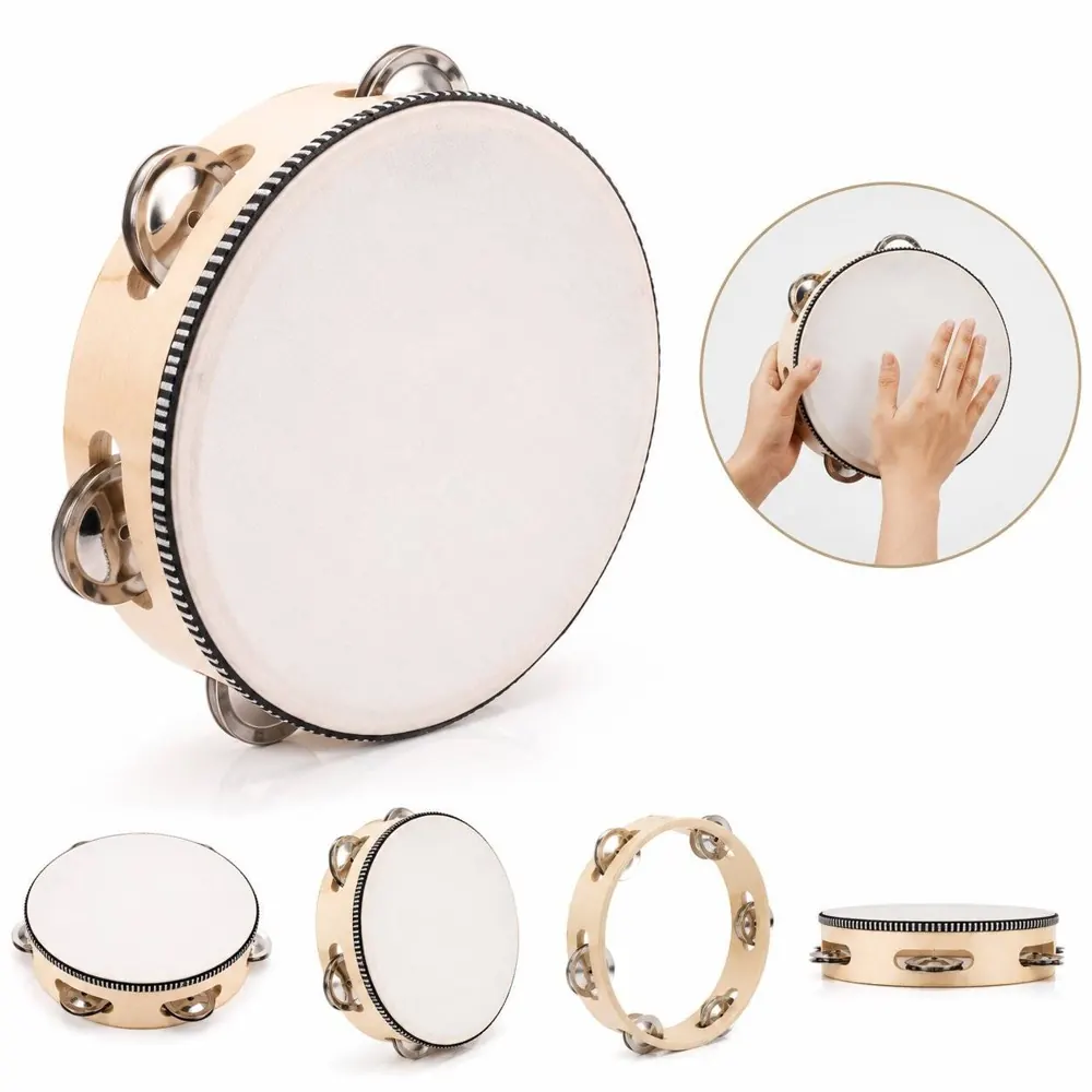 Multi-Size Wooden Tambourines with Metal Jingles for Rhythm 2