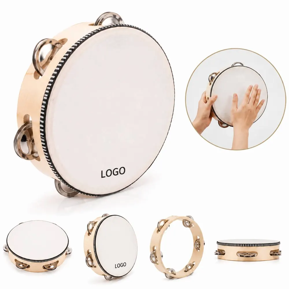 Multi-Size Wooden Tambourines with Metal Jingles for Rhythm