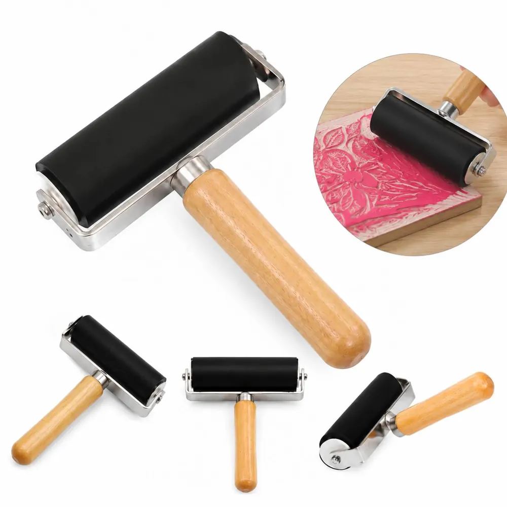 Premium Rubber Printmaking Roller with Wooden Handle 2