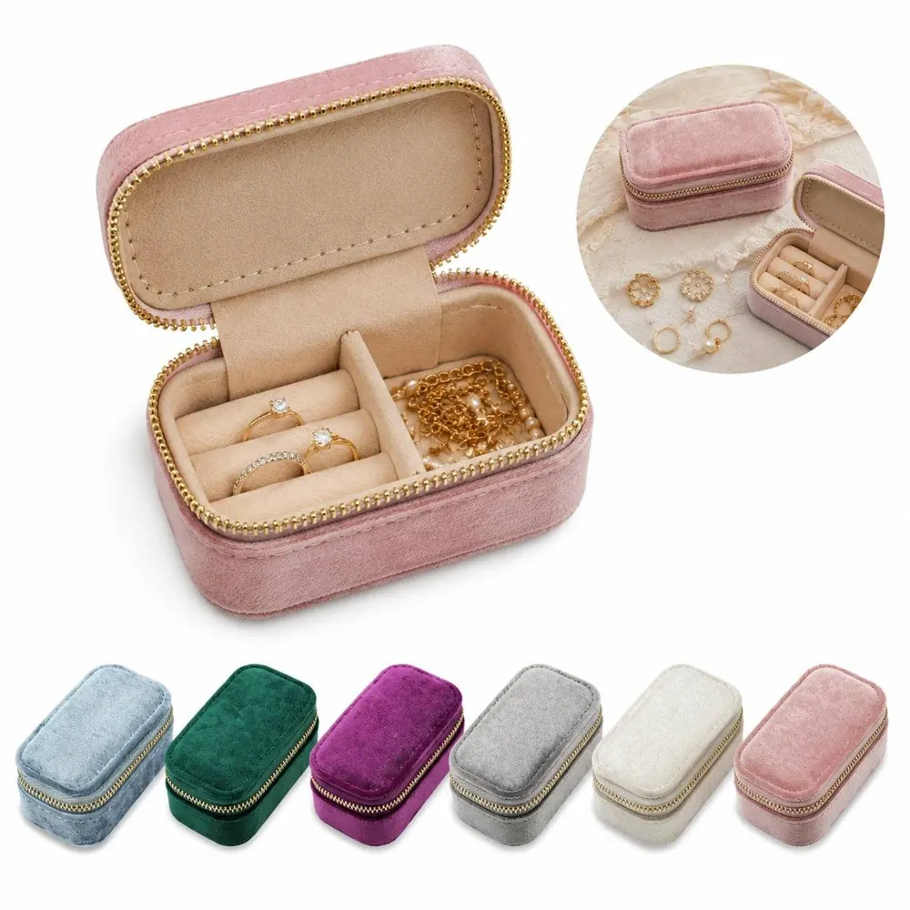 Compact Velvet Travel Jewelry Organizer Box for Rings 2