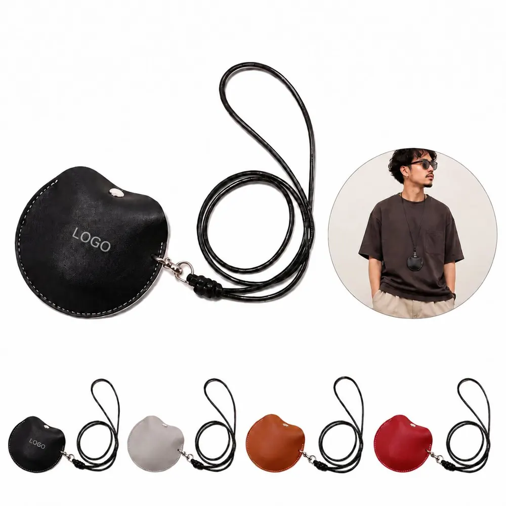 Neck Hanging PU Earphone Bag with Soft Lining for Travel