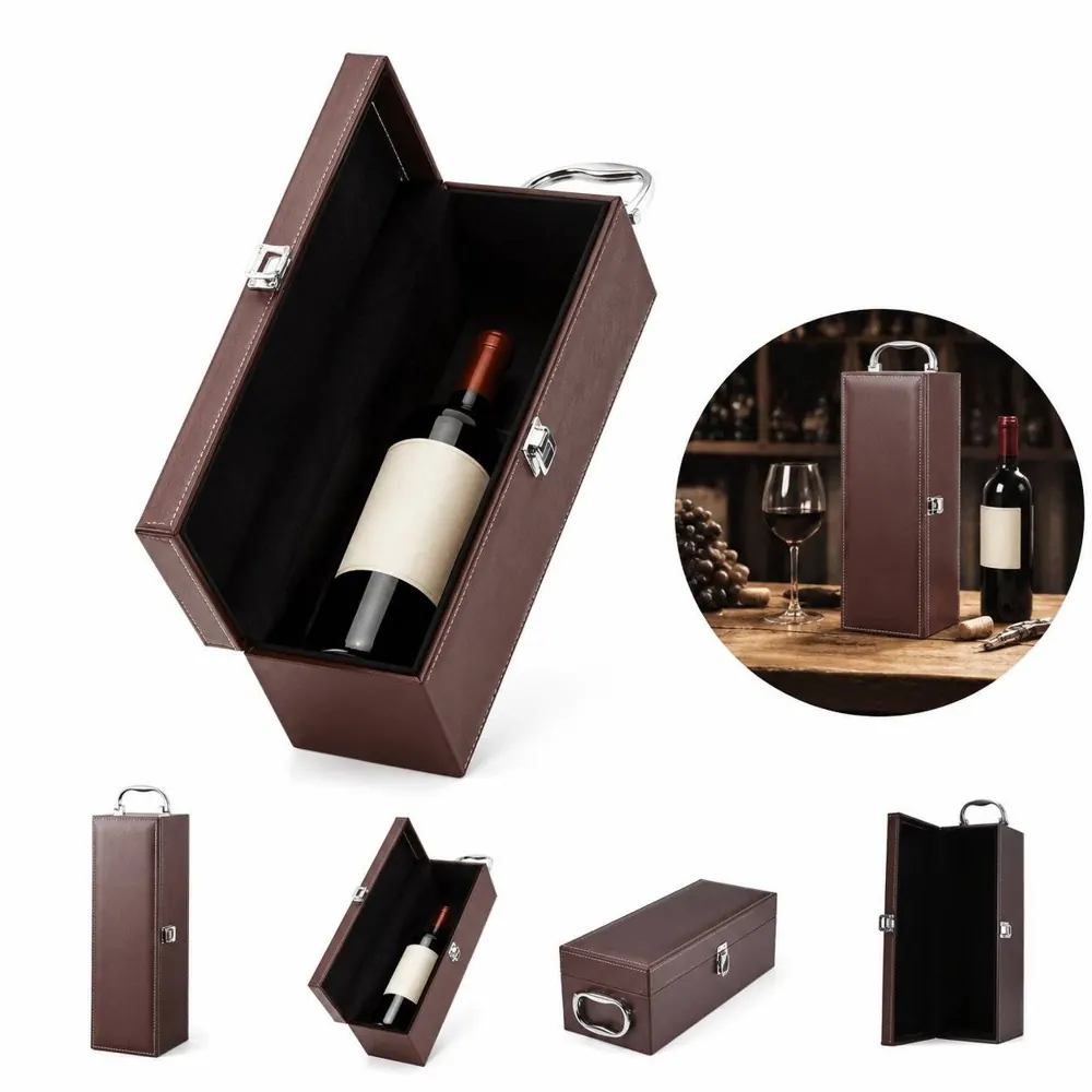 PU Leather Wine Carrier Set with 4 Accessories 2