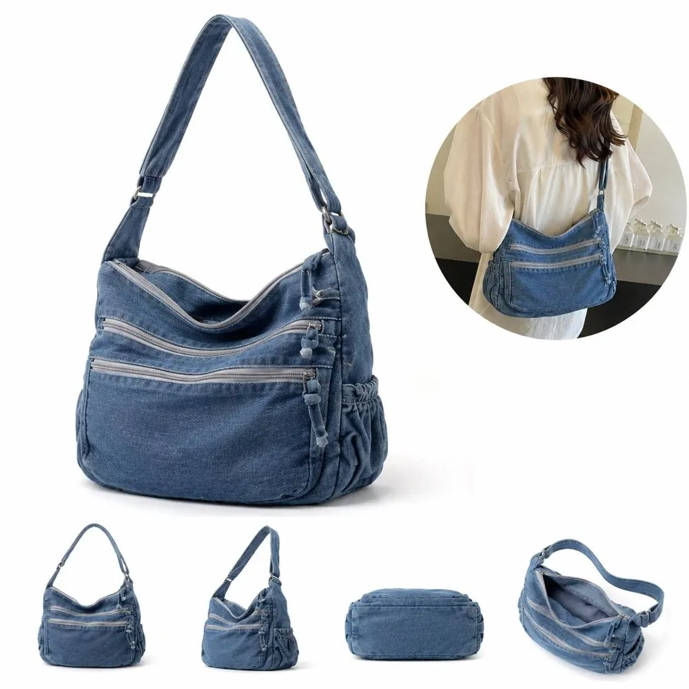 Adjustable Denim Crossbody Tote with Inner Pockets 2