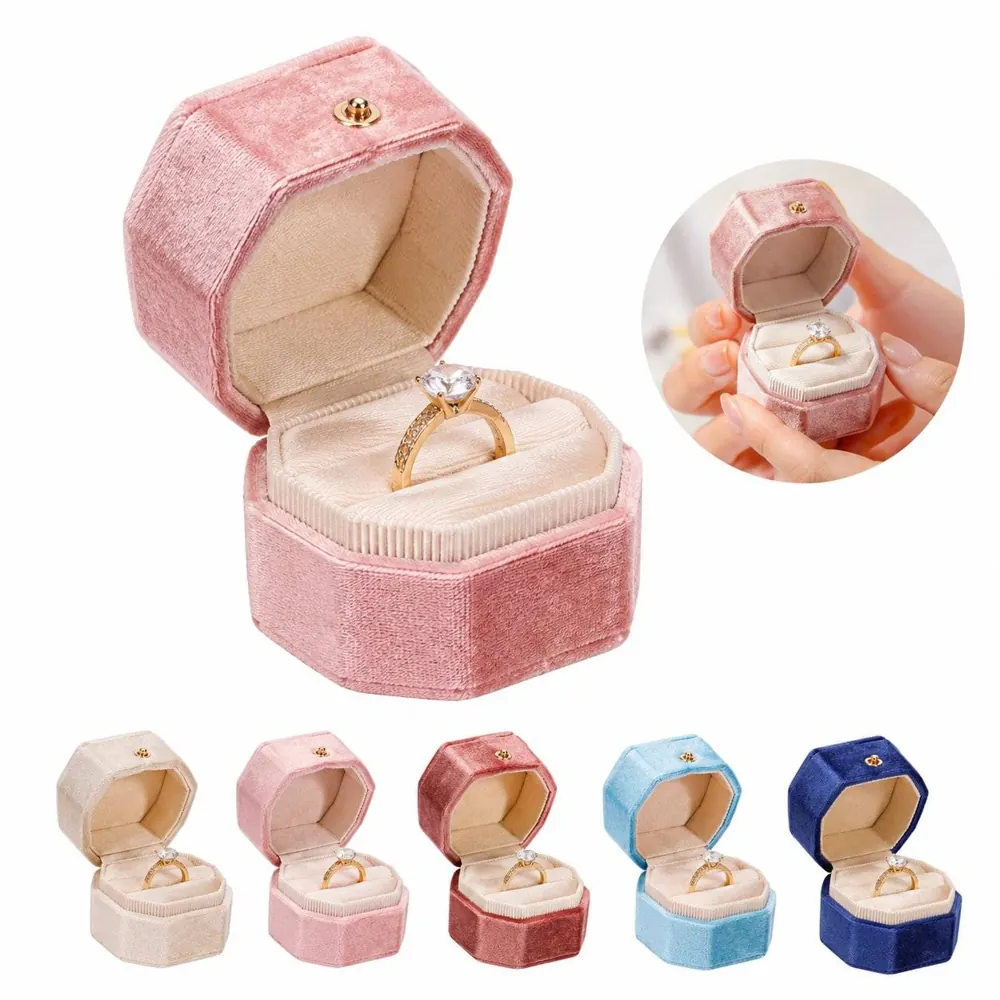 Luxury Velvet Octagonal Ring Box for Jewelry Storage 2