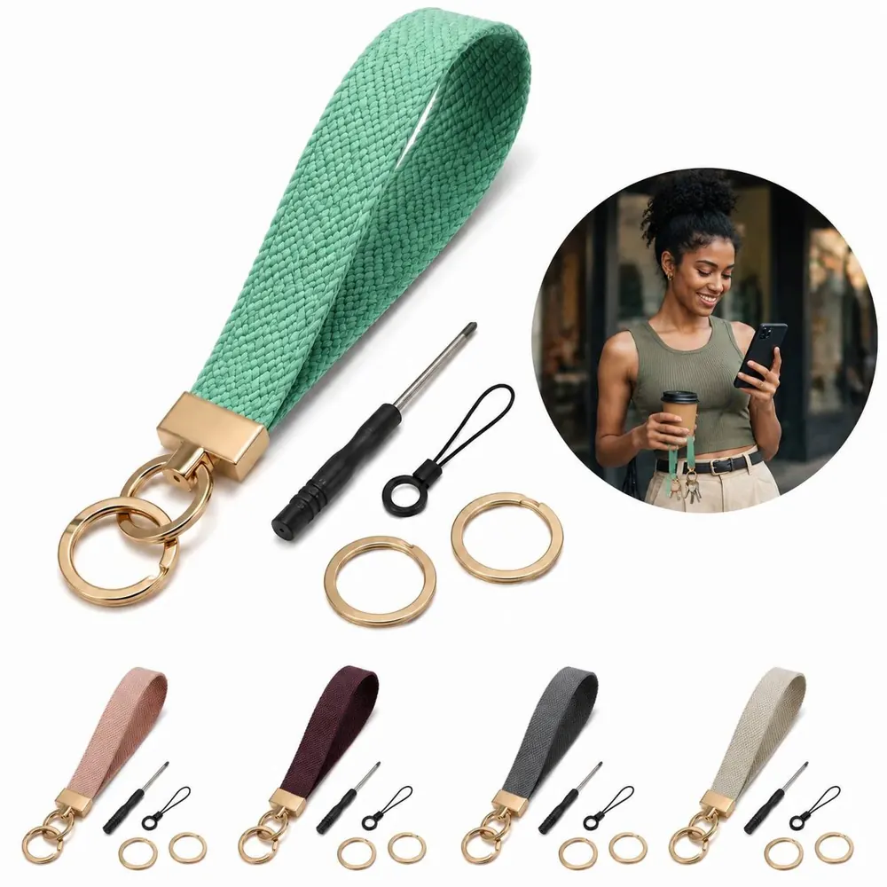Stretchy Elastic Wristlet Key Chain with 2 Keyrings and D 2