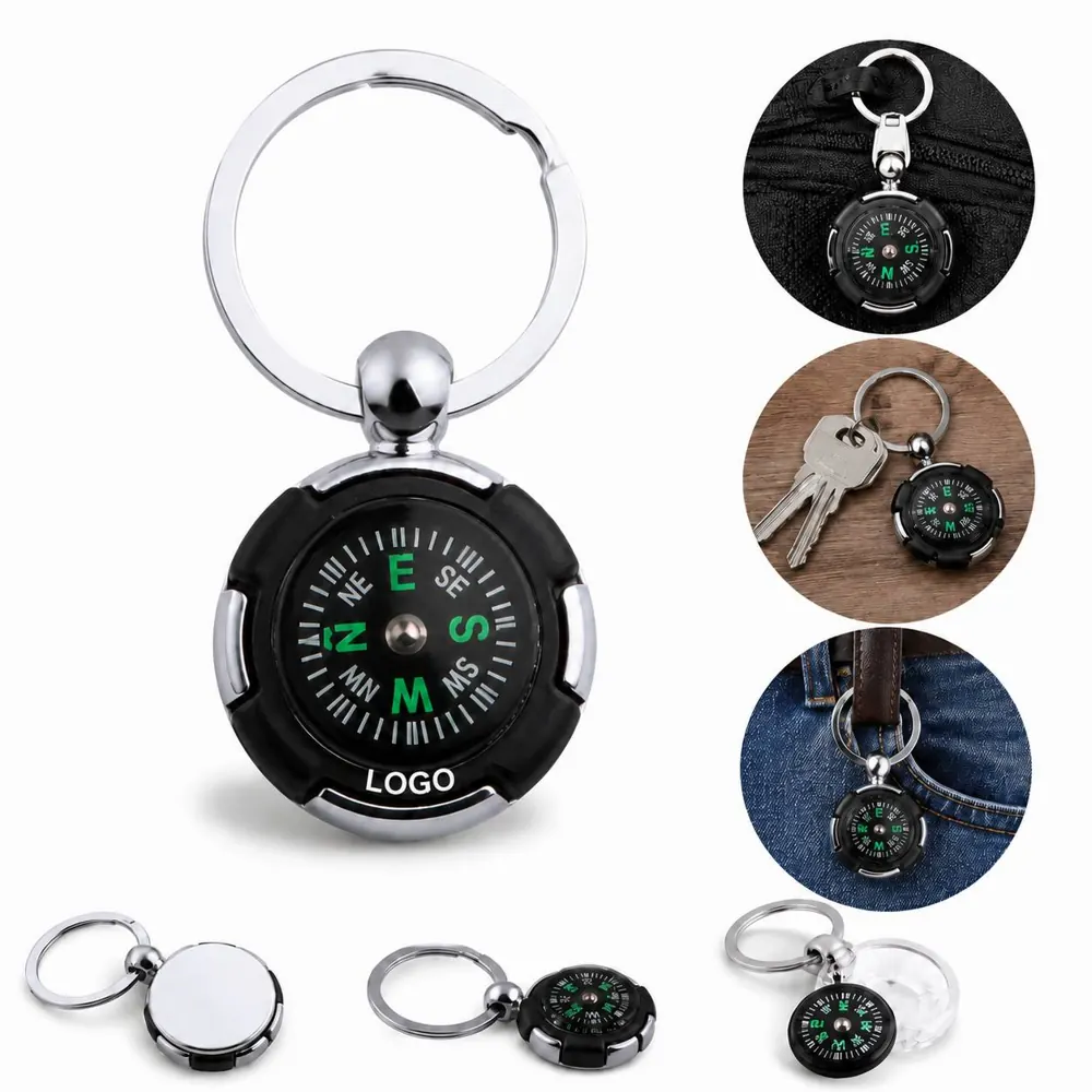 Tire-Shaped Compass Keychain with Rotating Bezel