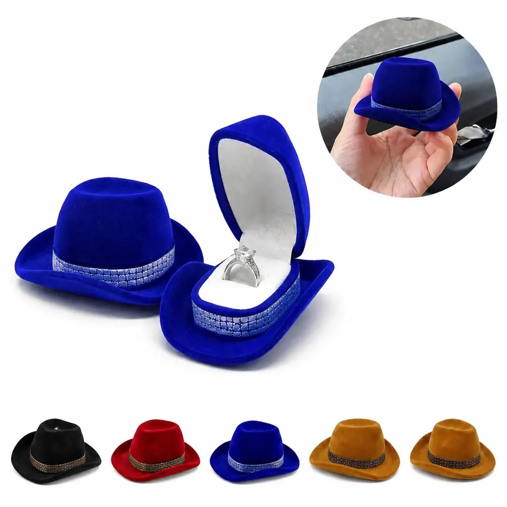 Cowboy Hat Velvet Jewelry Box for Rings and Earrings 2