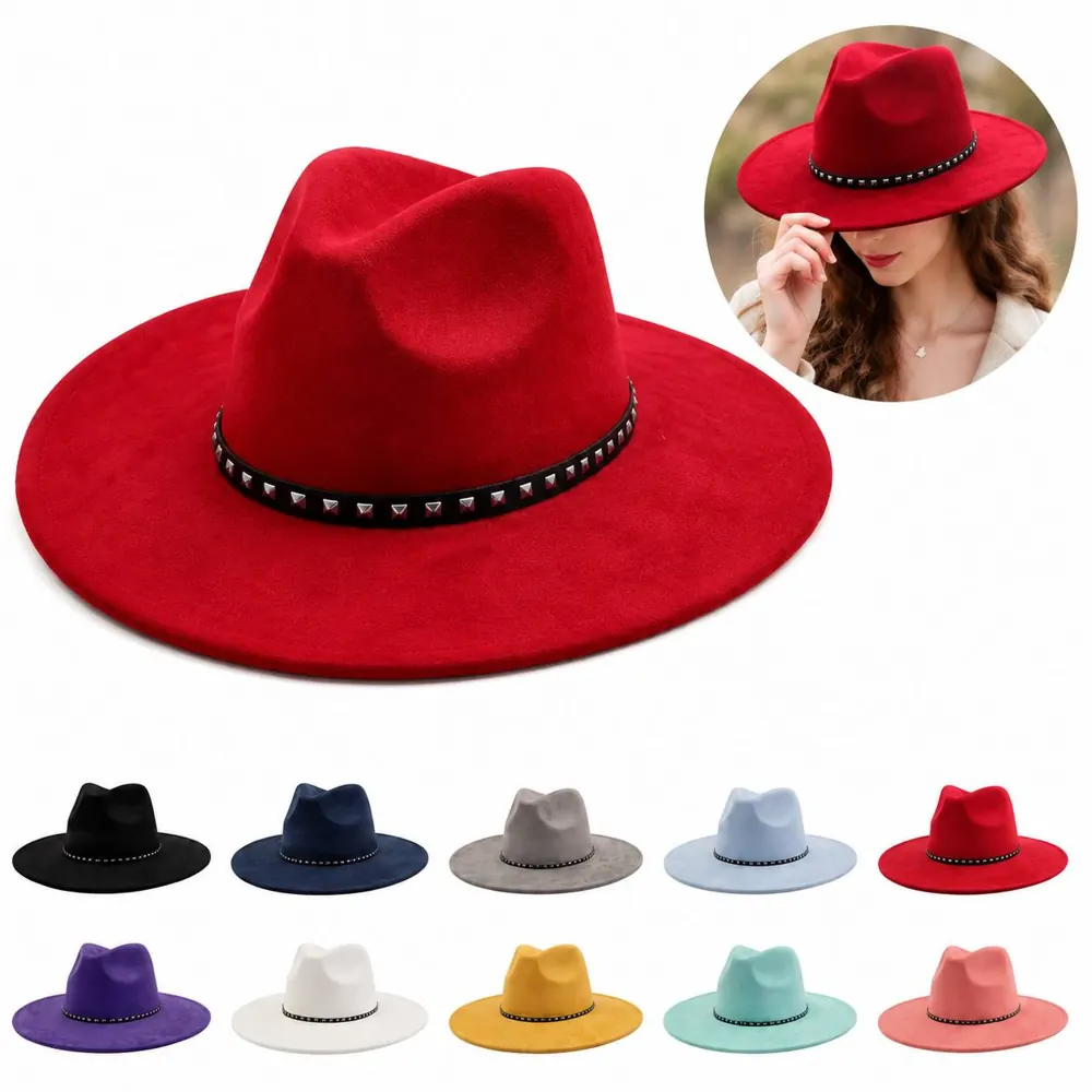 Suede Fedora Wide-Brim Top Hat with Straight Edge 2