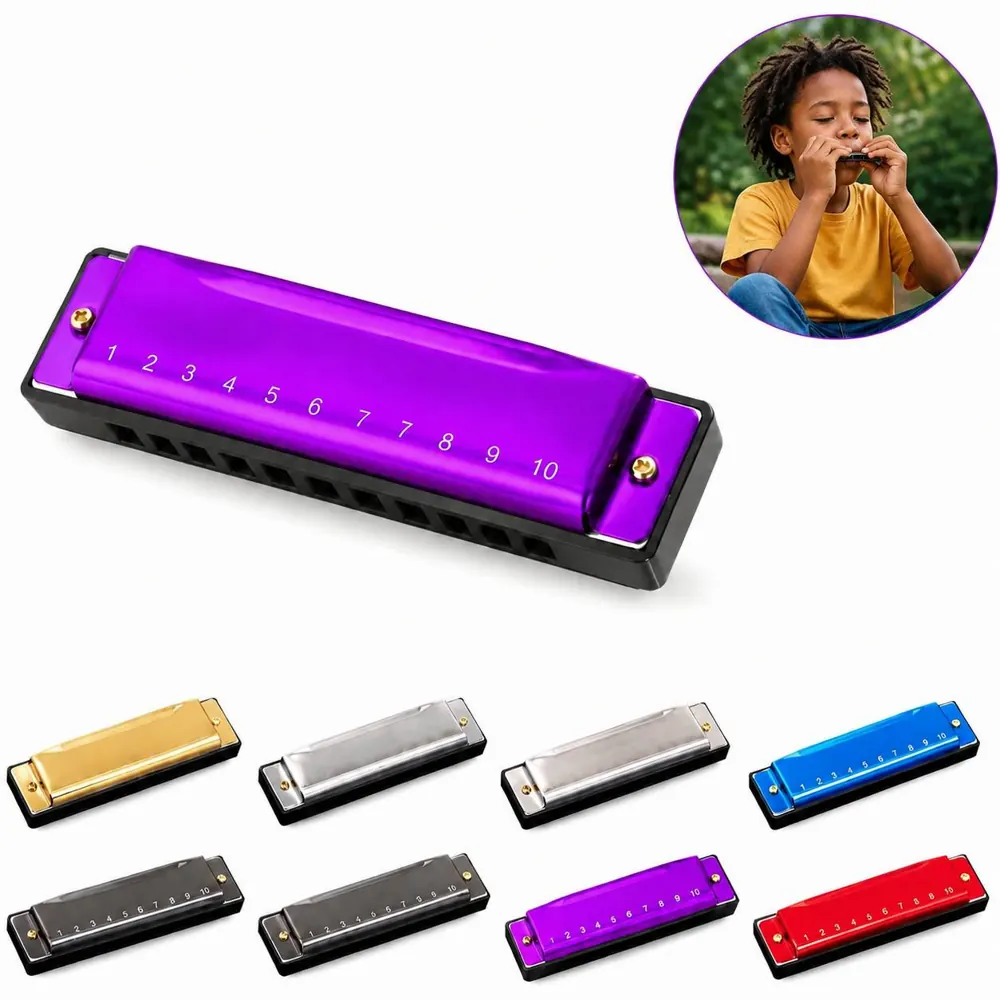 Stainless Steel 10-Hole Harmonica for Beginners, Portable 2