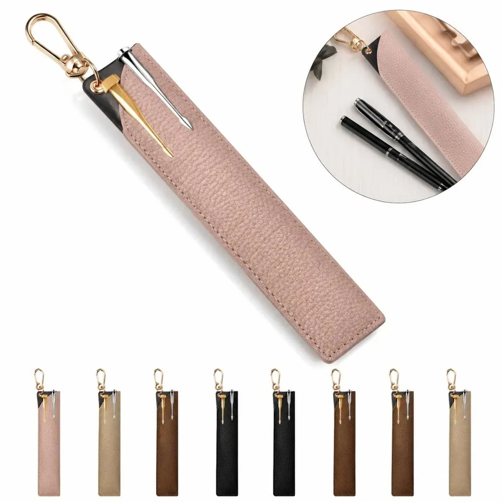 Slim PU Leather Pen Pouch for Travel, Compact Organizer 2