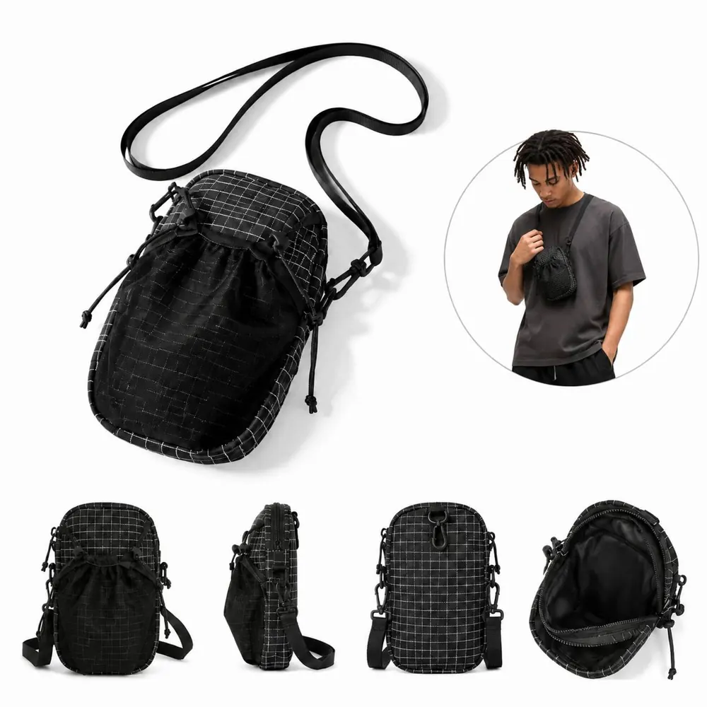 Nylon Drawstring Bucket Crossbody Bag with Adjustable Strap 2