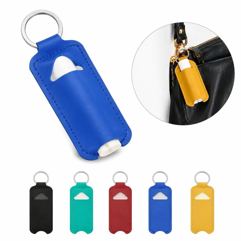 PU Leather Lipstick Holder Keychain with Keyring 2