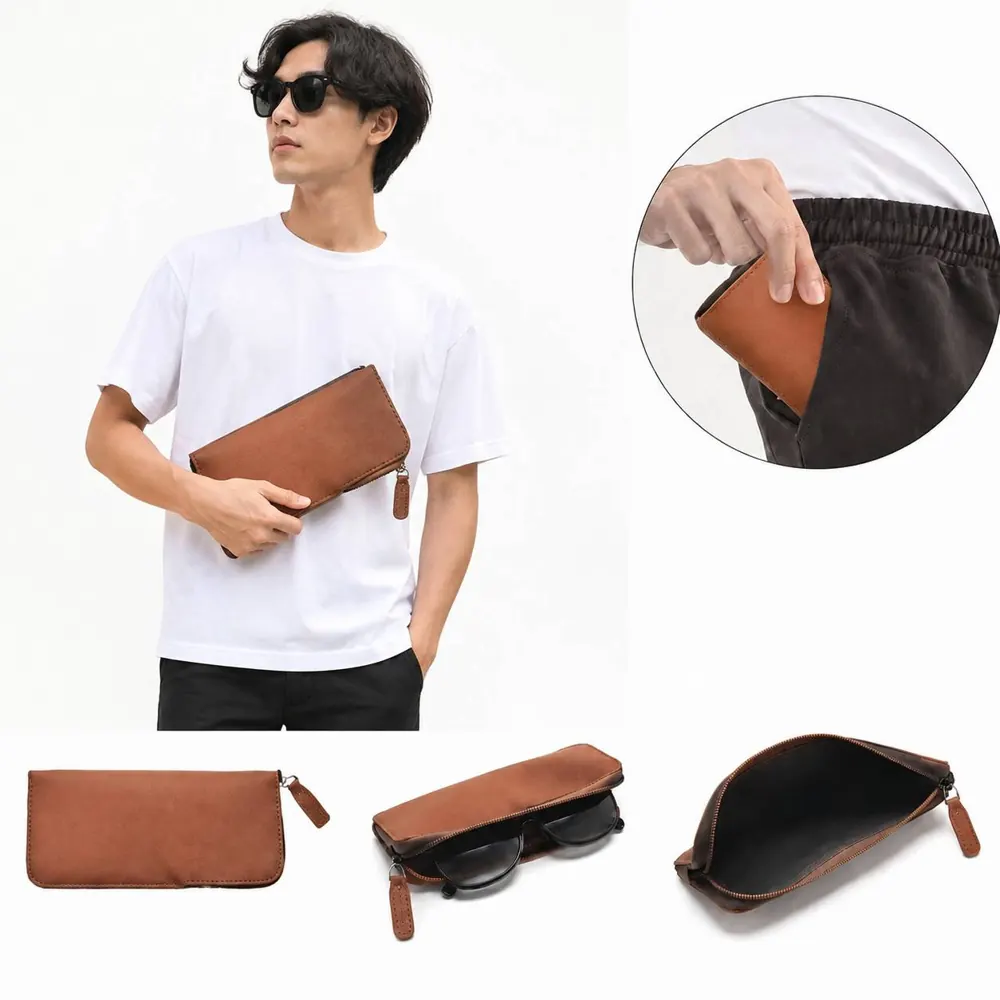 Soft Leather Zipper Glasses Case with Protective Lining 2