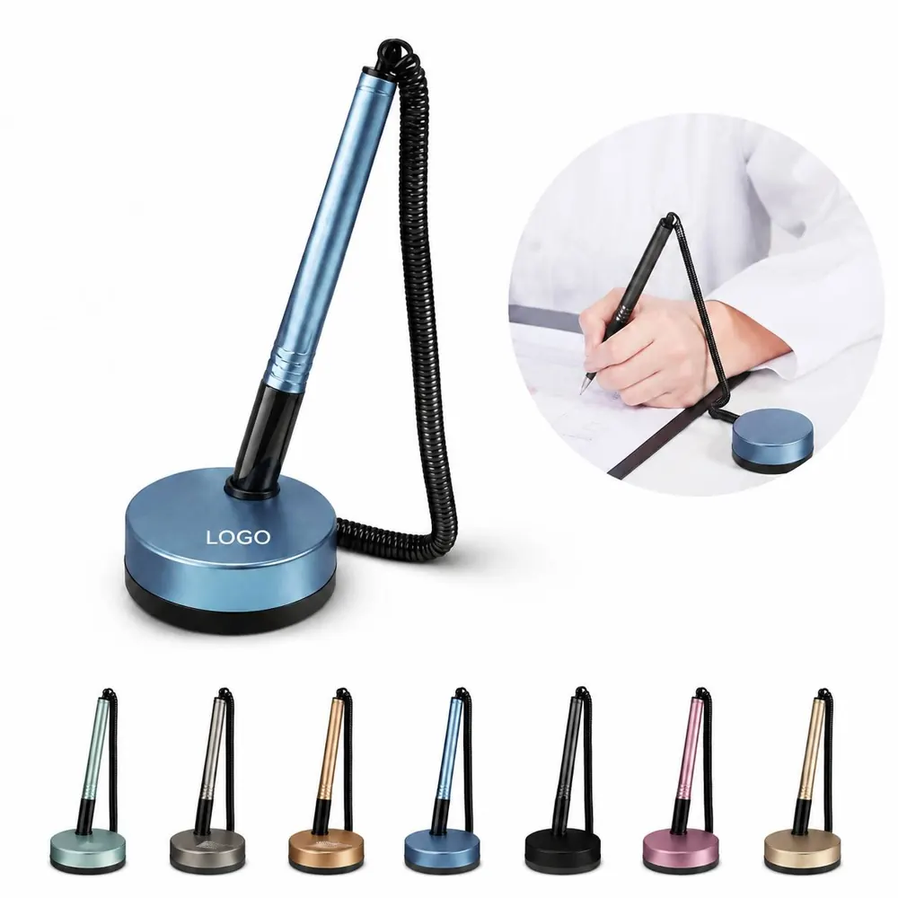 Secure Desk Counter Signing Ballpoint Pen with Anchored Base