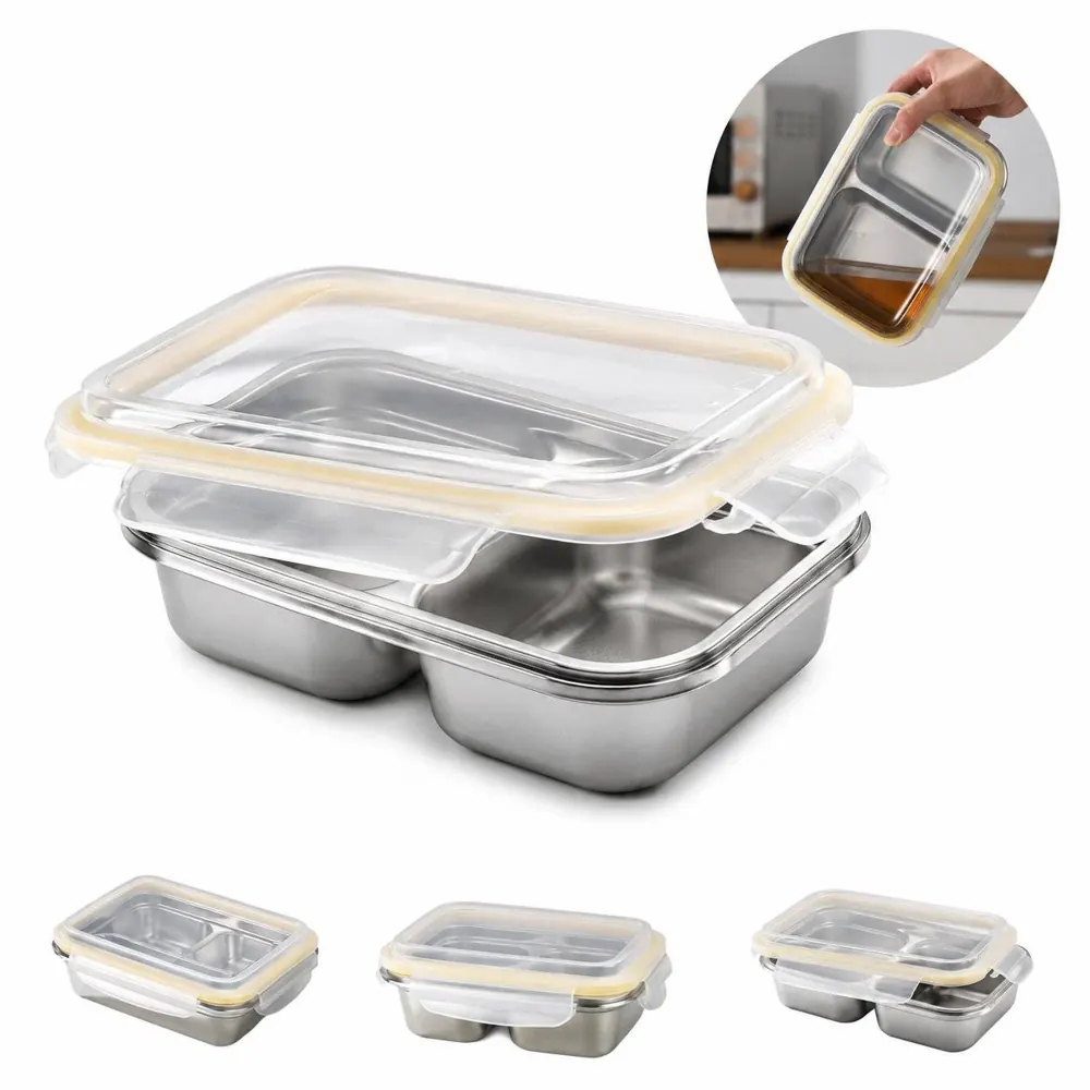 304 Stainless Steel Bento Box, 3-Compartment Leak-Resistant 2