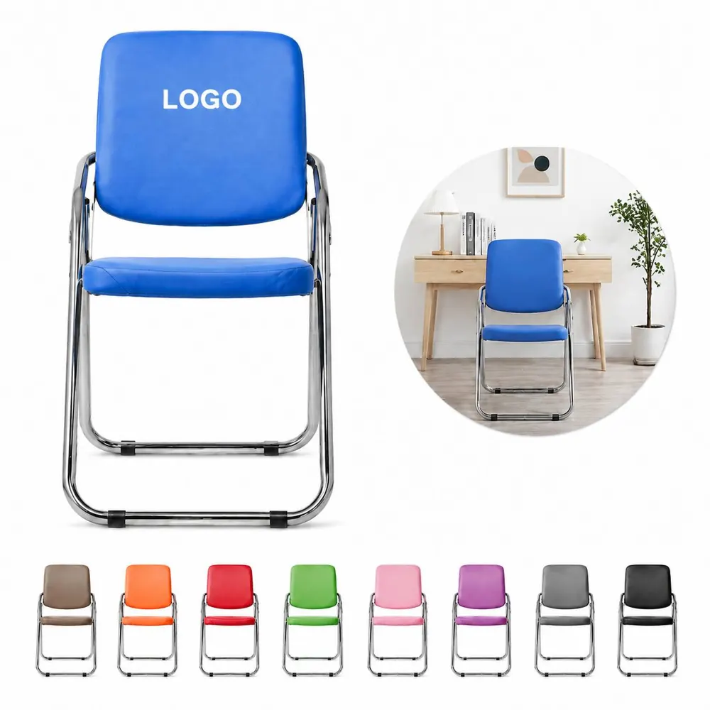 Faux Leather Padded Folding Chair with Backrest