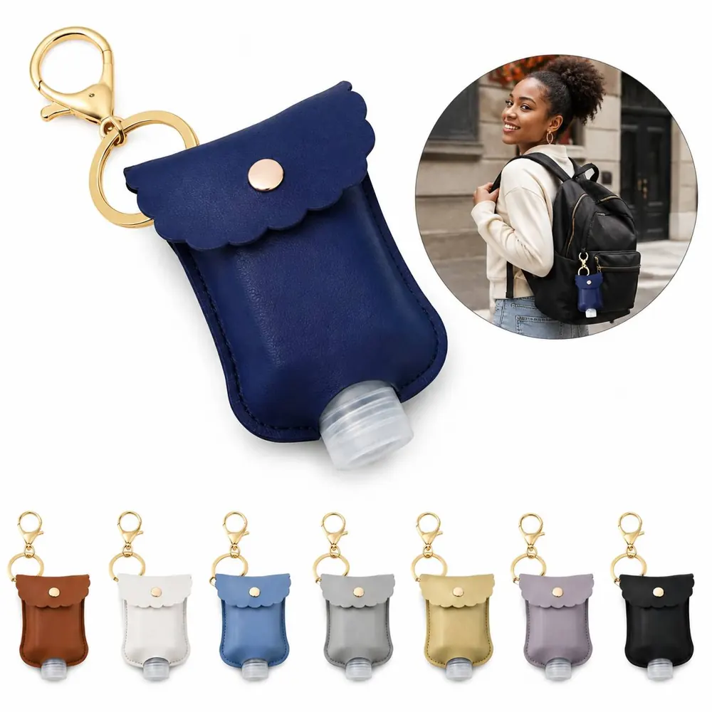 Leather Travel Bottle Holder with Secure Strap for Liquids 2
