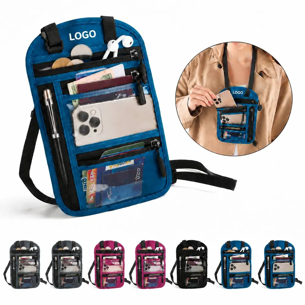 RFID Blocking Passport Neck Wallet with Multiple Card