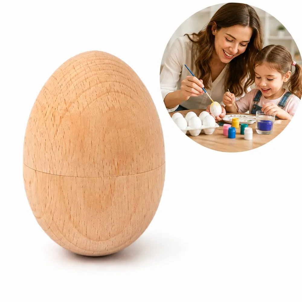 Engravable Hollow Wooden Easter Egg Shell for DIY Decor 2