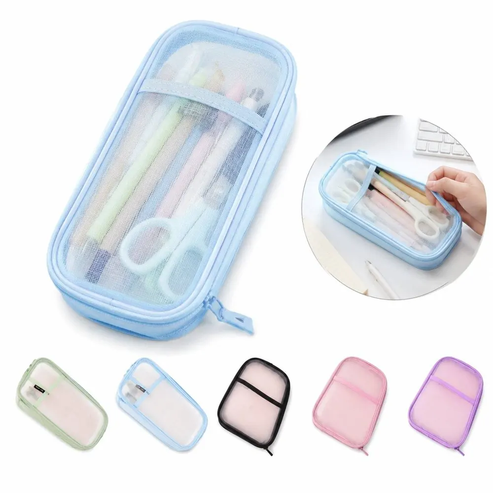 Clear Mesh Pencil Case with Zipper, Transparent Storage 2