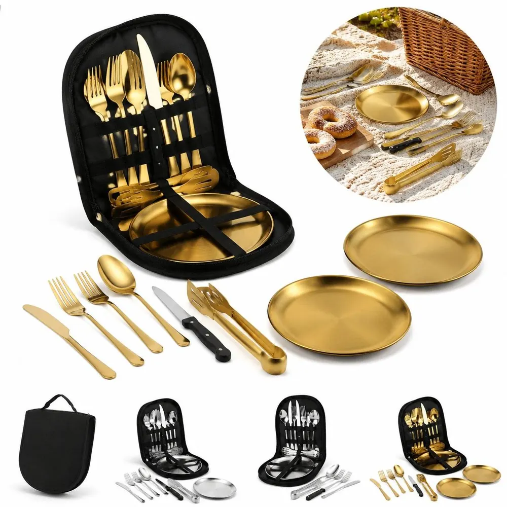 Portable Camping Grill Pan & Cutlery Set with Non-Stick 2