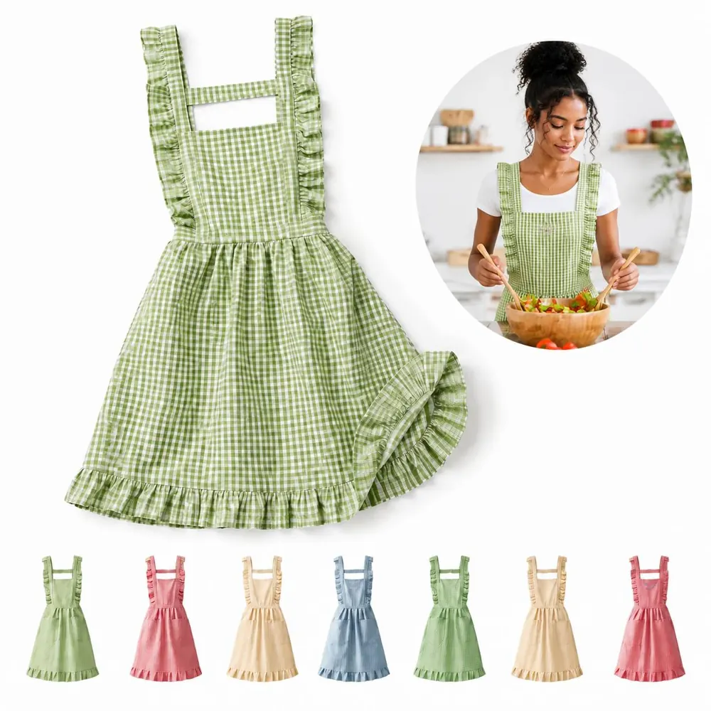 Ruffled Cotton Cooking Apron with Pockets, Adjustable Fit 2