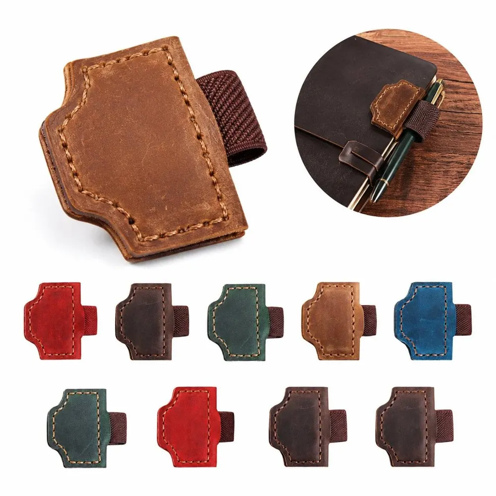 Vintage Leather Magnetic Bookmark with Pen Holder 2