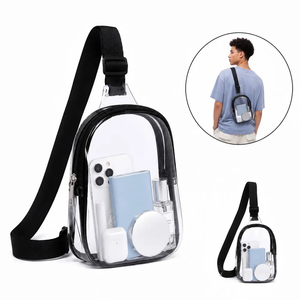 Clear PVC Waterproof Crossbody Bag with Adjustable Strap 2