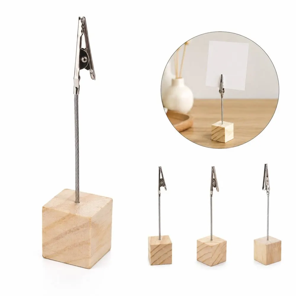 Square Wood Memo Holder with Alligator Clip for Sign Display 2