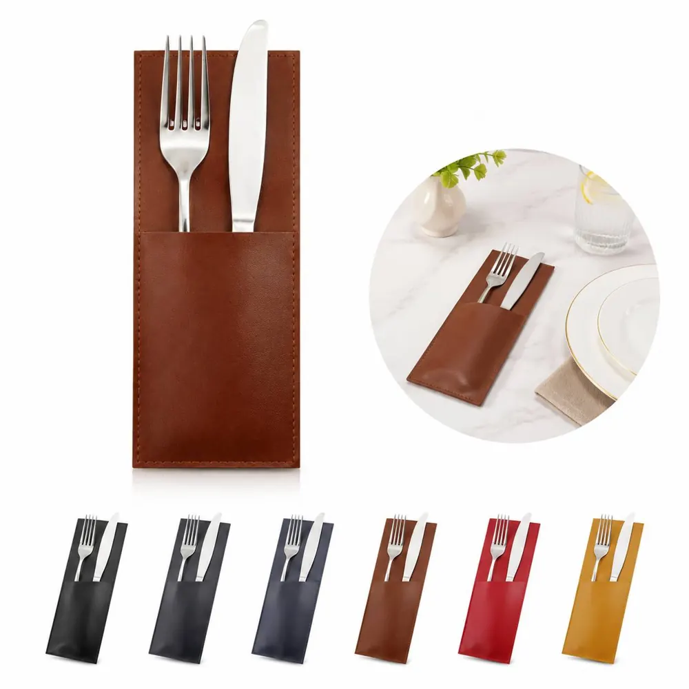 PU Leather Cutlery Bag with Compartments for Dining Storage 2