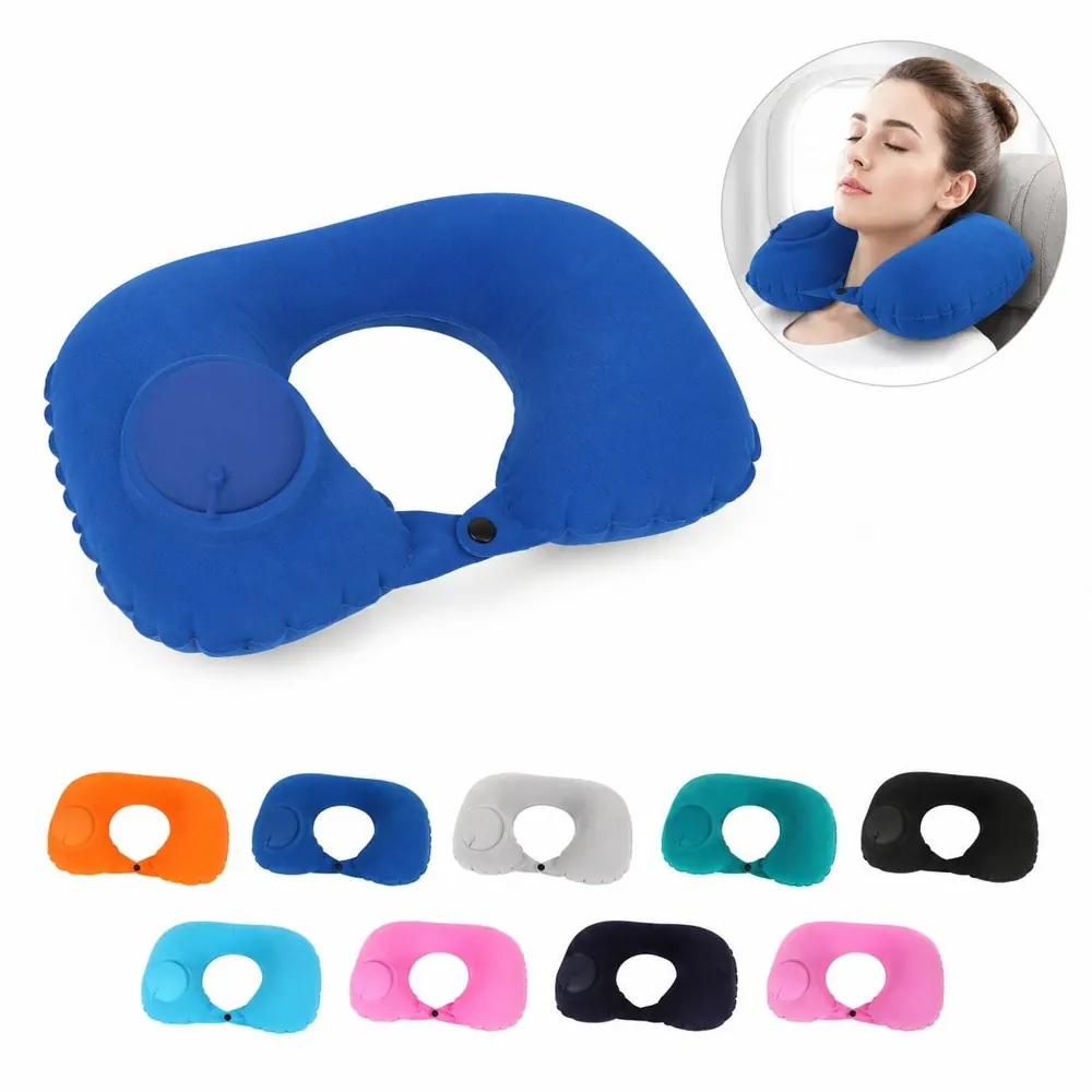Flocked PVC Inflatable U-Shape Travel Neck Pillow 2