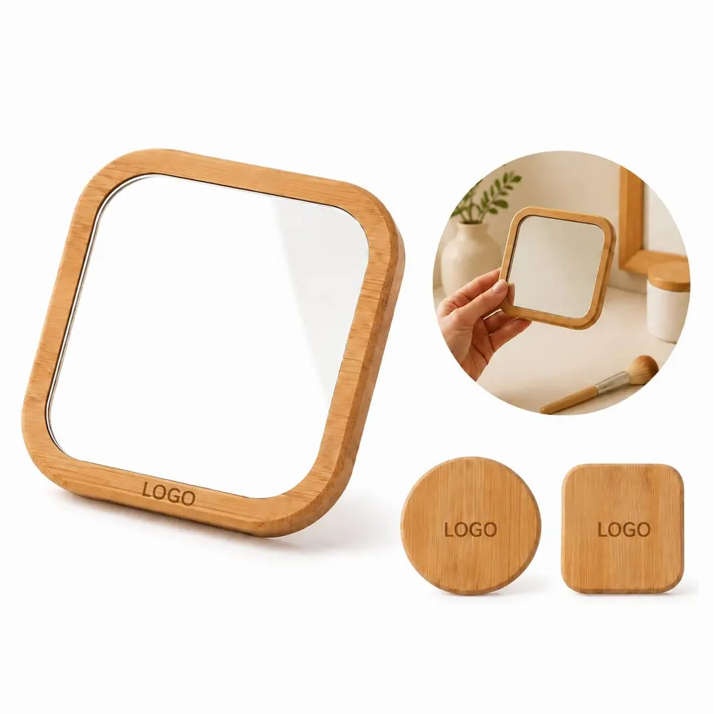 Portable Wooden Handheld Makeup Mirror, Eco-Friendly Compact