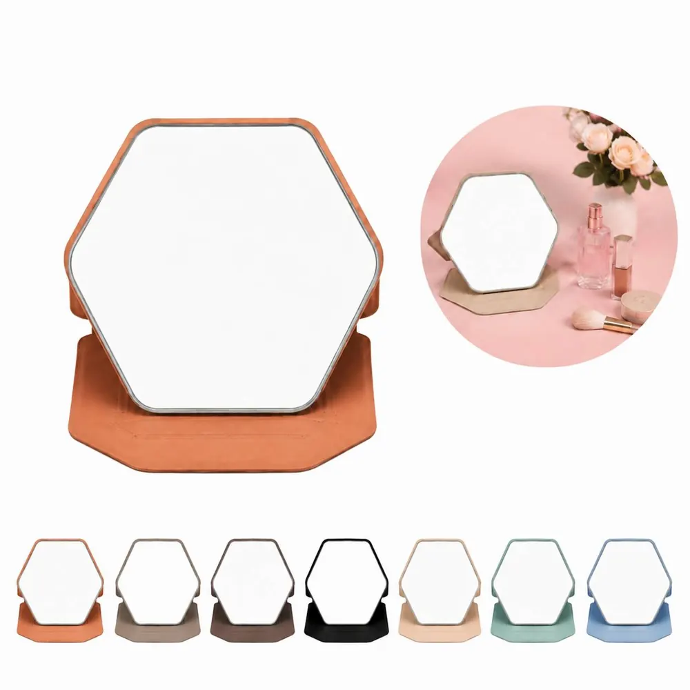 Hexagonal Folding PU Leather Makeup Mirror with Stand 2
